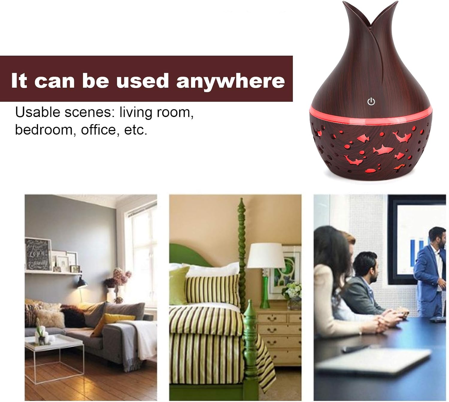 Diffuseur d’Huiles Essentielles & Humidificateur – Veilleuse LED Ciel Étoilé, Effet Bois – Image 3