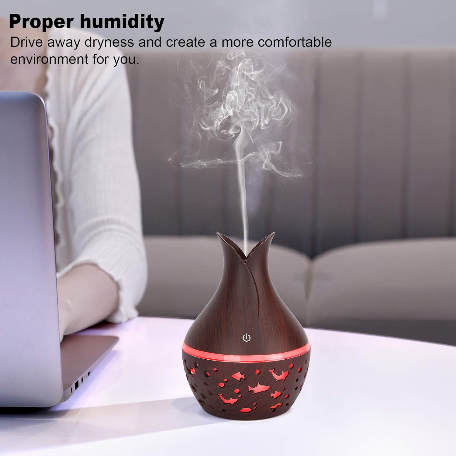 Diffuseur d’Huiles Essentielles & Humidificateur – Veilleuse LED Ciel Étoilé, Effet Bois – Image 5