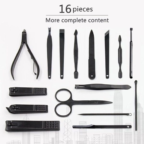 Ensemble de Manucure et Pédicure Professionnel – 7/16 Pcs en Inox – Noir – Image 3