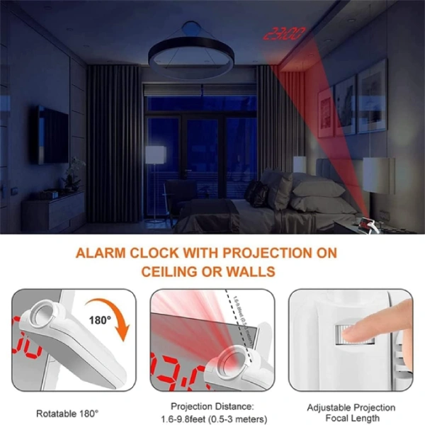 Réveil Numérique Miroir LCD 6″ avec Projecteur d’Heure 1080° – Image 3