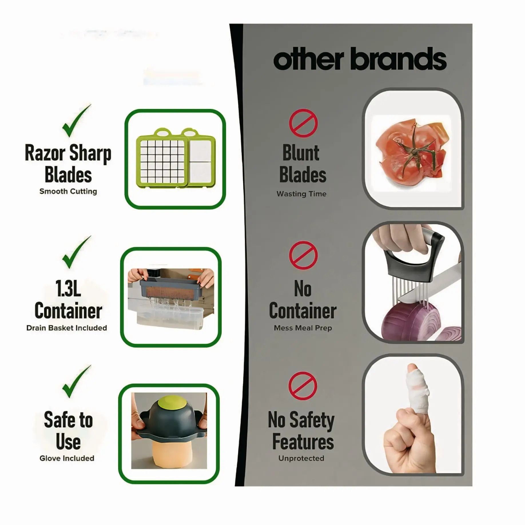 Coupe-Légumes Multifonction 13-en-1 – Hachoir Mandoline Rapide, Râpe Sûre avec Conteneur – 45cm x 30cm x 13.8cm – Image 4